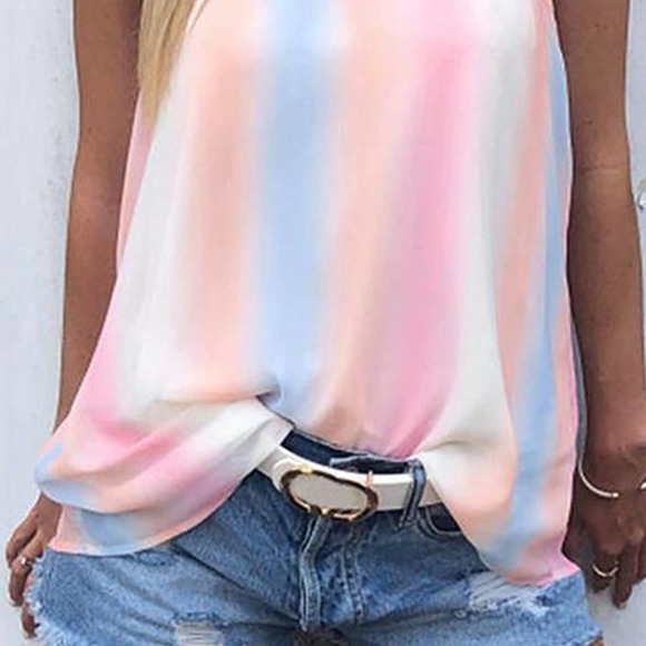 RAINBOW TIE-DYE HALTER LOOSE SLEEVELESS TOP LARGE - Picture 3 of 3